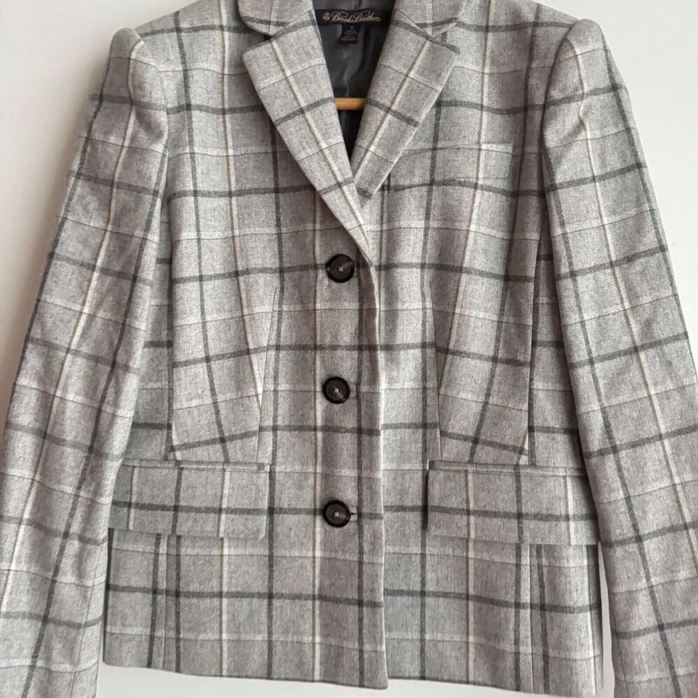 Brooks Brothers Plaid Wool Blend Grey Blue Classic Blazer 0 - Picture 3 of 9